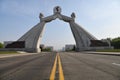 Pyongyang, North Korea. National Reunification monument Royalty Free Stock Photo