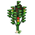 Monument to the traffic light tree in Russian city Penza isolated on white background. Vector cartoon close-up