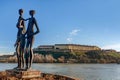 Monument to the victims of the Shoah and Petrovaradin Fortress i Royalty Free Stock Photo