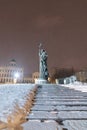 Monument to Vladimir the Great on Borovitskaya Square cold snowy winter night.