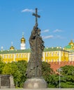 Monument to Vladimir the Great with Kremlin walls and towers at background, Moscow, Russia