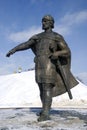 Monument to Yuri Dolgoruky and Dormition church. Kremlin in Dmitrov, Russia