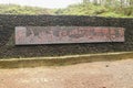 the monument at the top of the lake kelimutu view. Three multicolored cratered acid lakes that periodically change their