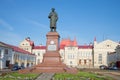 Monument V.I. Lenin on the building background Grain Exchange. Rybinsk, Russia