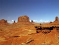 Mittens and road in Monument Valley, Arizona