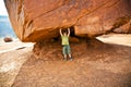 Monument Valley, child has fun by Royalty Free Stock Photo