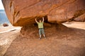 Monument Valley, child has fun by Royalty Free Stock Photo