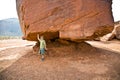 Monument Valley, child has fun by Royalty Free Stock Photo