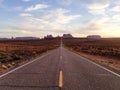 Monument Valley, highway 163, Utah, evening sunshine Royalty Free Stock Photo