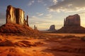 Monument valley landscape, cloudy sky at sunset sunrise. Navajo tribal park, United states of America, Utah, Arizona desert Royalty Free Stock Photo