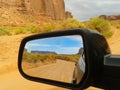 Monument Valley landscape in rear vision mirror