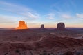 Monument Valley Landscape at Sunset - West Mitten Butte, East Mitten Butte and Merrick Butte Royalty Free Stock Photo