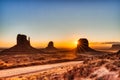 Monument Valley in Navajo National Park at Sunrise, Border of Utah and Arizona Royalty Free Stock Photo