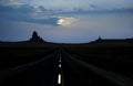 Monument Valley road moonlight Royalty Free Stock Photo