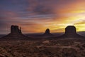 MONUMENT VALLEY AT SUNRISE IN WINTER, DESERT VIEW Royalty Free Stock Photo
