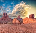 Monument Valley after sunset, long exposure of West and East Mit Royalty Free Stock Photo