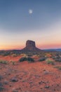 Monument Valley Sunset with Moon Royalty Free Stock Photo