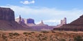 The Monument Valley in UtahÃ¢â¬âArizona state with the red earth desert in the foreground Royalty Free Stock Photo