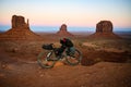 Monument Valley, Utah, USA, November the 2nd, 2019 Bicycle at sunset view of Monument Valley Royalty Free Stock Photo