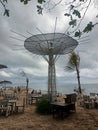 the monument where the entertainment lights are on the beach in sanur, denpasar city, bali