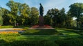 Monument of the writer Taras Grigorovich Shevchenko in park on sunny summer day