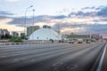 Monumental Axis Avenue and National Museum at sunset - Brasilia, Brazil Royalty Free Stock Photo