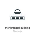 Monumental building outline vector icon. Thin line black monumental building icon, flat vector simple element illustration from