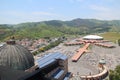 The monumental Cathedral of Aparecida do Norte - parking aerial