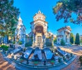 The Monumental Cemetery in Milan with large amount of funeral tombs, shrines and graves, Italy