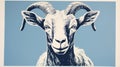 Monumental Goat Print: Woodcut-inspired Graphic On Blue Background