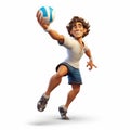 Monumental Lifelike Cartoon Character Holding Volleyball