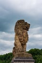 The monumental lion atop the Gileppe Dam