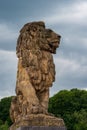 The monumental lion atop the Gileppe Dam.