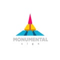 Monumental logo. Colorful 3D building flat color style sign.