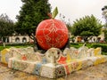 ZACATLÃÂN OF APPLES, PUEBLA, MEXICO - OCTOBER 01, 2017: Monumental red sphere in the center of a magical town. Christmas sphere