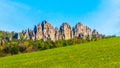 Monumental sandstone ridge of Suche Skaly, aka Dry Rocks, near Mala Skala in Bohemian Paradise, Czech Republic