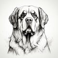 Monumental Scale Black And White Dog Drawing With Strong Graphic Elements