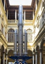 Monumental sculpture GONOGO by Goshka Macuga in the Strozzi Palace Foundation in Florence, Italy.