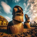 Face statues situated on Easter Island in the Pacific Ocean