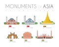 Monuments of Asia in cartoon style Volume 3. Vector illustration