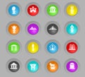 Monuments colored plastic round buttons icon set