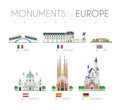 Monuments of Europe in cartoon style Volume 2. Vector illustration