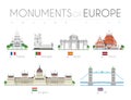 Monuments of Europe in cartoon style Volume 5. Vector illustration