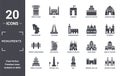 monuments icon set. include creative elements as greek column, chiang kai shek memorial hall, palais garnier, church of the holy