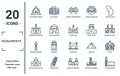 monuments linear icon set. includes thin line thatbyinnyu temple, kinderdijk windmills, canadian national tower, united states