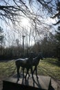 Statue with a pair of horses in the Wuhlheide park. 12459 Berlin, Germany