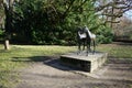 Statue with a pair of horses in the Wuhlheide park. 12459 Berlin, Germany