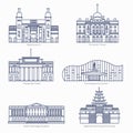 Monuments thin line vector icons. Amsterdam state museum, Somerset House, The National Art Center, State Hermitage Royalty Free Stock Photo