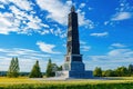 Monuments to Russian and French soldiers, at the site of a bloody battle during the war of 1812, on the Borodino field