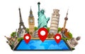 Monuments of the world on a modern tablet Royalty Free Stock Photo